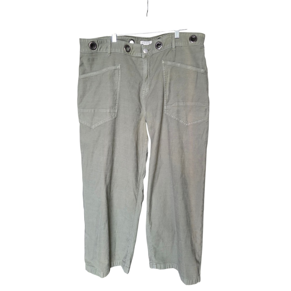 Festi Womens Olive Green Grommet Waist Utility Straight Leg Crop Pants Size 22R